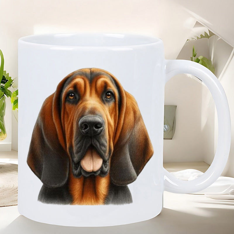 Tailorly White Ceramic 11 oz Mug - Majestic Realistic Portrait Of A Loyal Bloodhound With Long Drooping Ears Dog