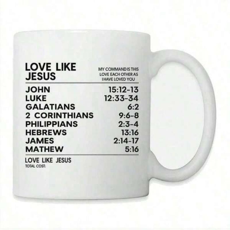 Tailorly White Ceramic 11 oz Mug - Love Like Jesus Minimalist Black Typography Featuring Various Biblical Scripture Verses On