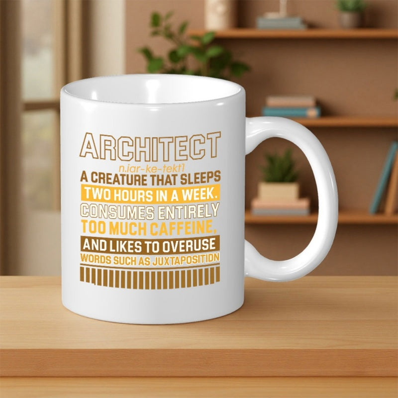 Tailorly White Ceramic 11 oz Mug - Architect Funny Professional Dictionary Definition With Bold Creative Typography Sign