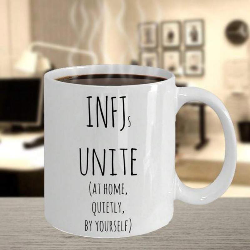 Tailorly White Ceramic 11 oz Mug - INFJs Unite At Home Quietly By Yourself Minimalist Featuring Simple Hand Drawn Typography Centered Perfectly Mug