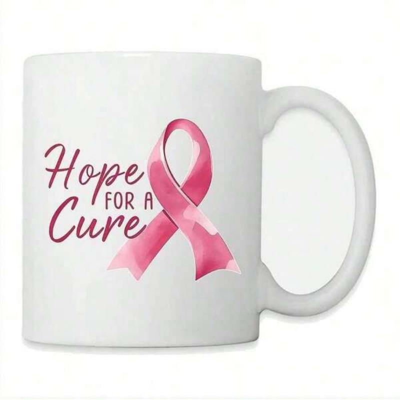 Tailorly White Ceramic 11 oz Mug - Hope For A Cure Pink Awareness Symbol For Support And Strength Among Fighters Ribbon