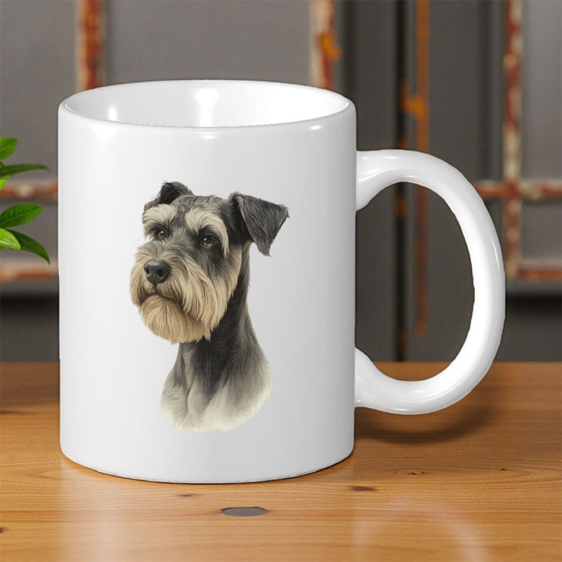 Tailorly White Ceramic 11 oz Mug - Detailed Portrait Of A Noble Miniature Schnauzer With Wise Expressions Schnauzer