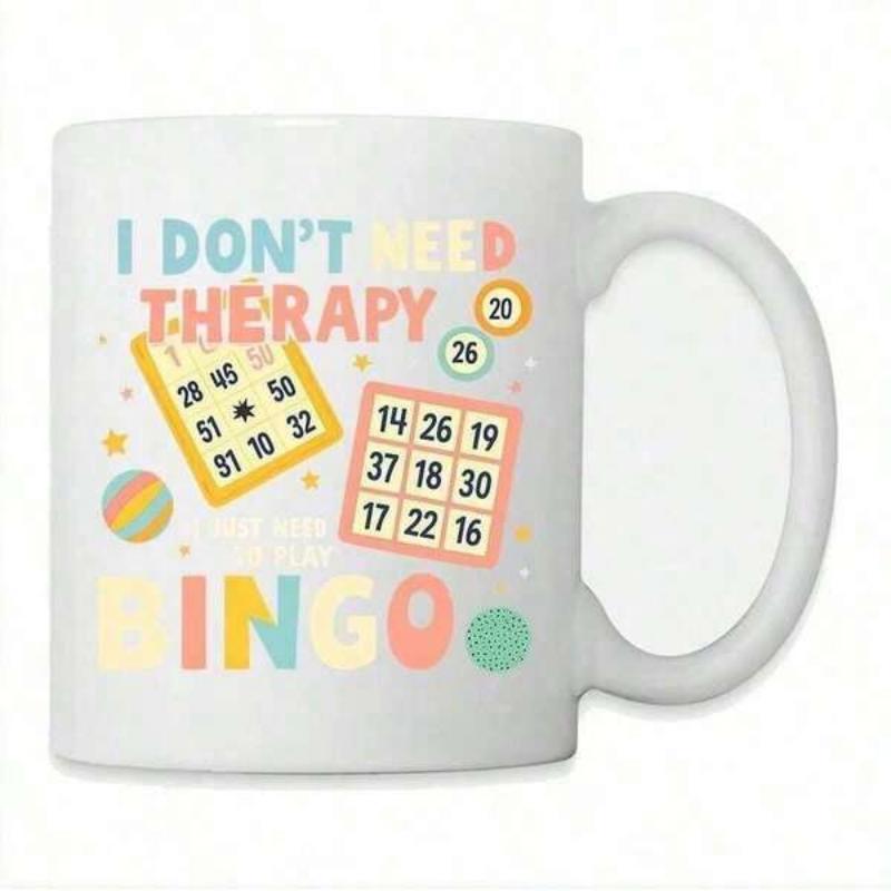 Tailorly White Ceramic 11 oz Mug - I Don't Need Therapy Colorful Gaming Cards With Numbered Balls And Playful Decorative Sparkle Elements Bingo