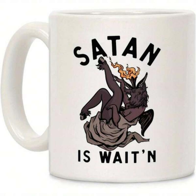 Tailorly White Ceramic 11 oz Mug - Satan Is Waitn Dark Winged Mystical Creature Reclining While Holding A Bright Flickering Torch Demon