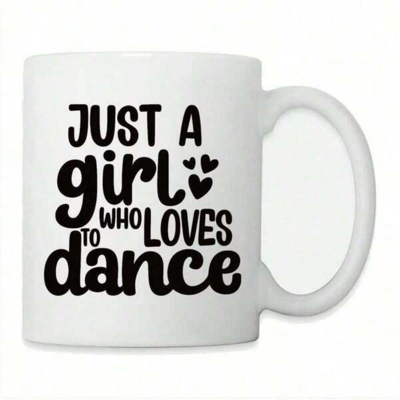 Tailorly White Ceramic 11 oz Mug - Just A Girl Who Loves To Dance Minimalist Black Script Featuring Three Small Delicate Decorative Hearts Mug