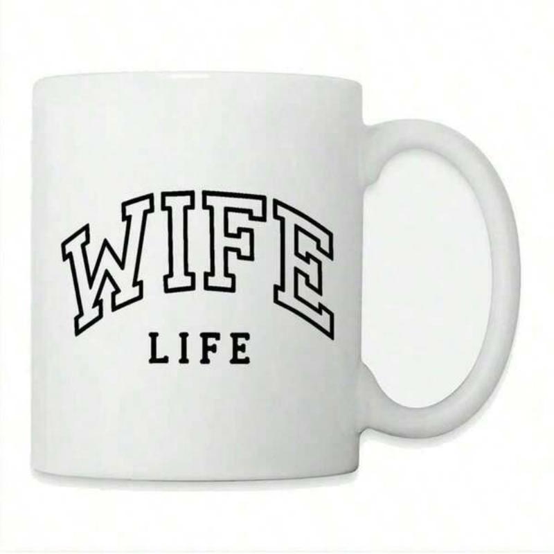 Tailorly White Ceramic 11 oz Mug - Wife Life Clean Minimalist Arched Varsity Typography Featuring Bold Outline Lettering And Serif Sign