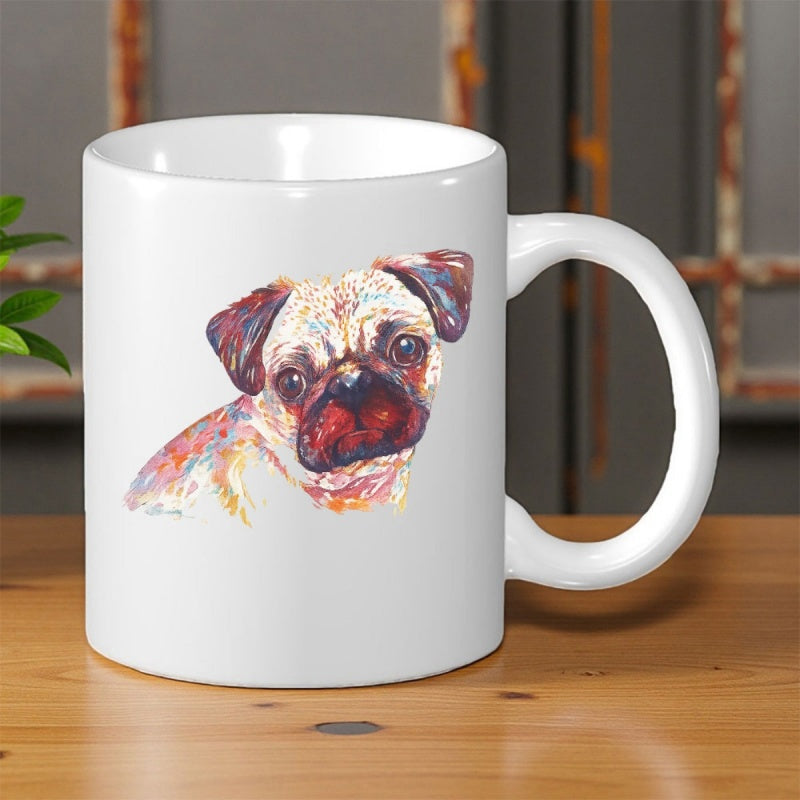 Tailorly White Ceramic 11 oz Mug - Vibrant Colorful Impressionistic Oil Painting Style Of A Small Cute Pug