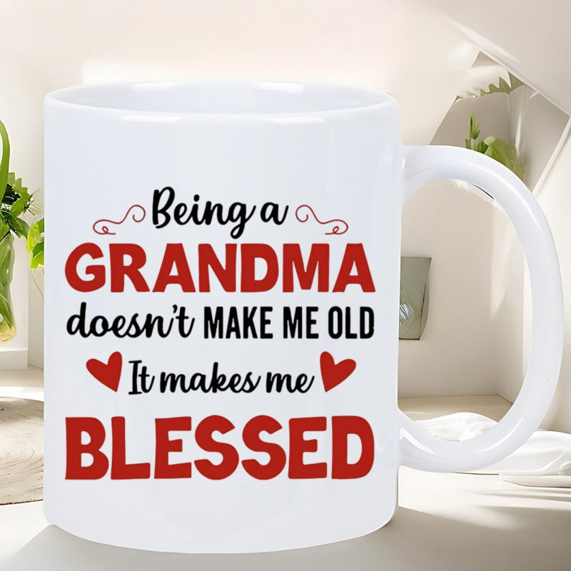 Tailorly White Ceramic 11 oz Mug - Being A Grandma Doesnt Make Me Old It Makes Me Blessed Elegant Red Hearts And Curvy Swirls Surrounding Bold Sentimental