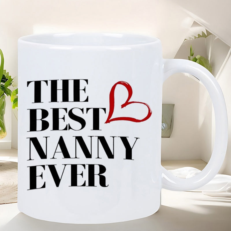 Tailorly White Ceramic 11 oz Mug - The Best Nanny Ever Simple Red Heart Symbol On Glossy White Background Heart