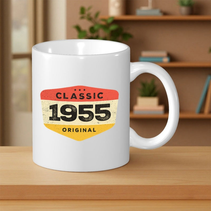 Tailorly White Ceramic 11 oz Mug - Classic 1955 Original Retro Badge Design With Distressed Texture On Ceramic Mug