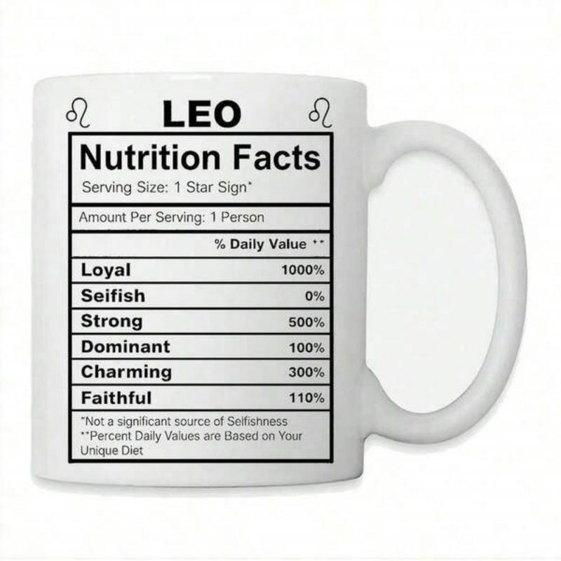 Tailorly White Ceramic 11 oz Mug - Leo Nutrition Facts Black And White Astrological Zodiac Symbol Inside A Structured Grid Layout Mug