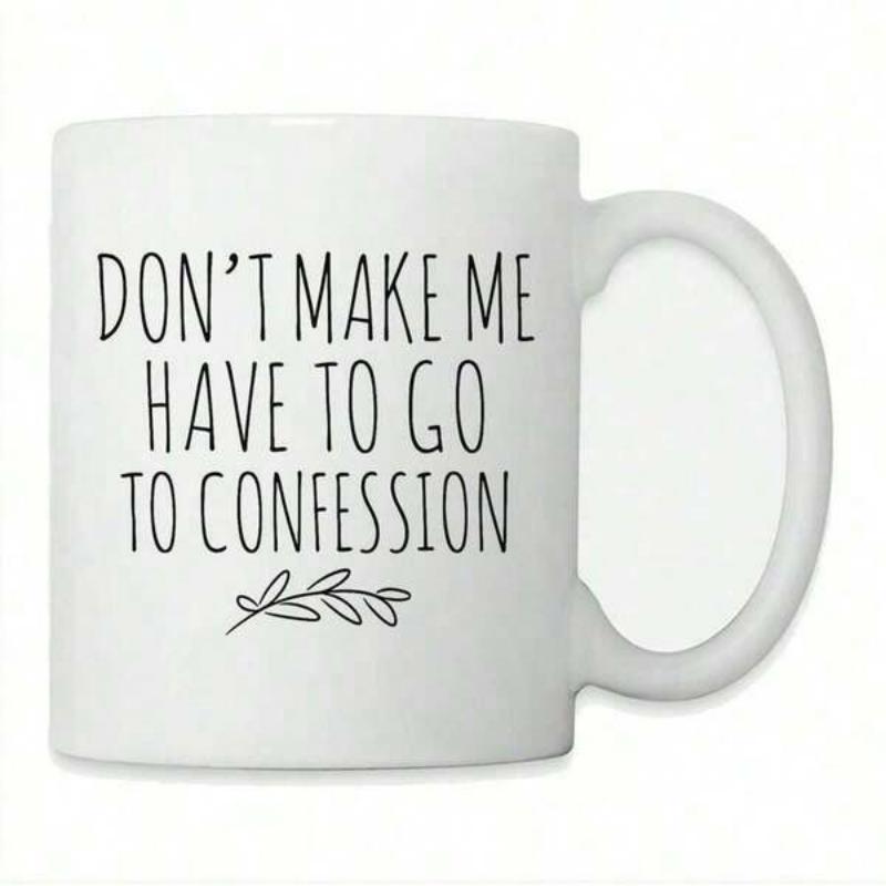 Tailorly White Ceramic 11 oz Mug - Don't Make Me Have To Go To Confession Simple Minimalist Line Art Botanical Sprig Featuring Delicate Hand Drawn Leaves Leaf