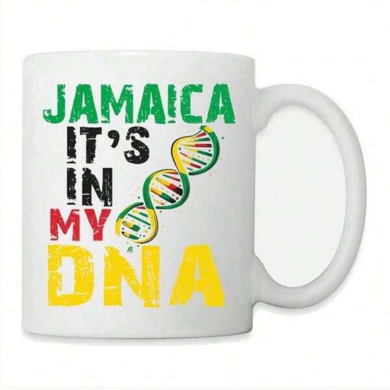 Tailorly White Ceramic 11 oz Mug - Jamaica Its In My DNA Distressed Textured Double Helix Graphic Featuring Green Yellow And Black DNA