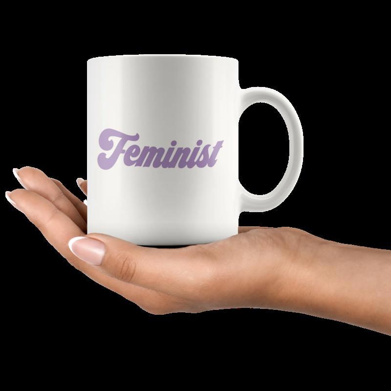Tailorly White Ceramic 11 oz Mug - Feminist Simple Ceramic White Coffee Cup Held By Human Hand Mug