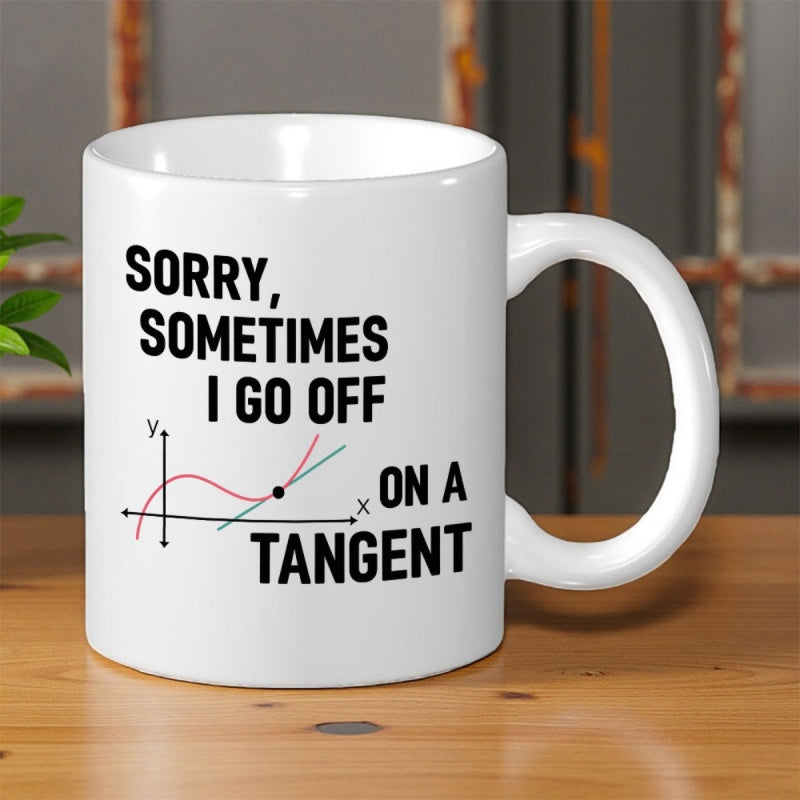 Tailorly White Ceramic 11 oz Mug - Sorry Sometimes I Go Off On A Tangent Simple Mathematical Diagram Featuring Functional Curves And Linear Intersection Graph