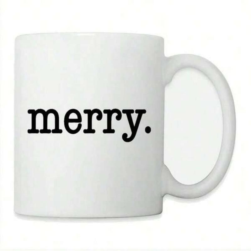Tailorly White Ceramic 11 oz Mug - Merry Elegant Minimalist Ceramic Drinking Vessel Featuring Bold Typographic Mug