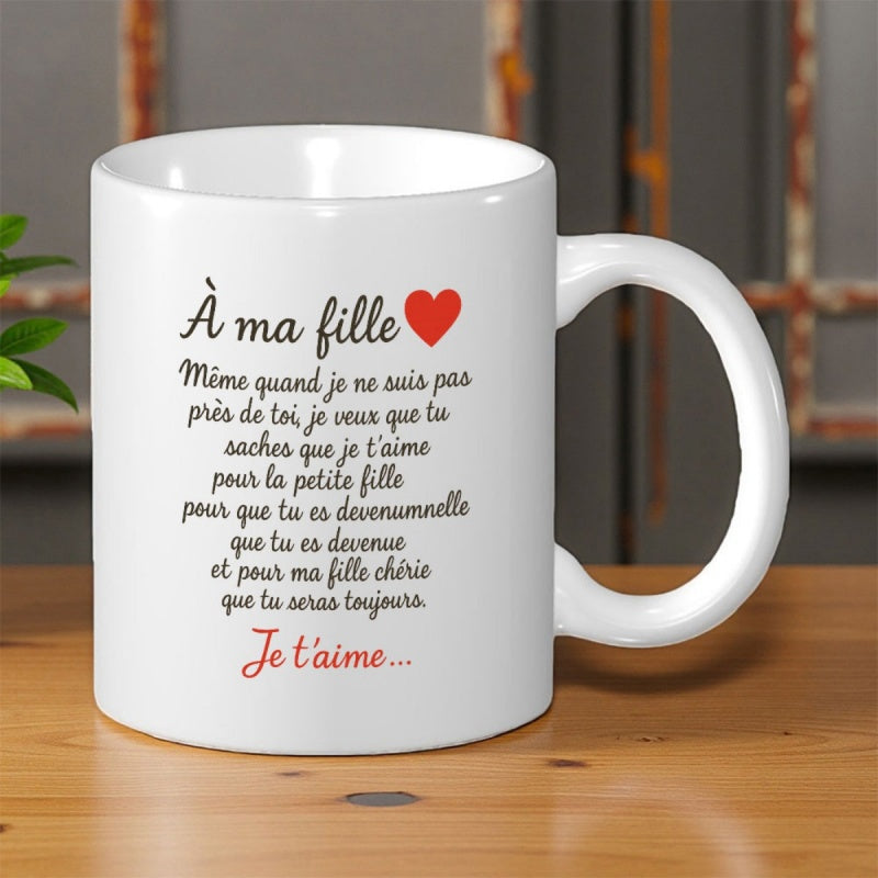 Tailorly White Ceramic 11 oz Mug - Minimalist Featuring A Small Vibrant Red Heart