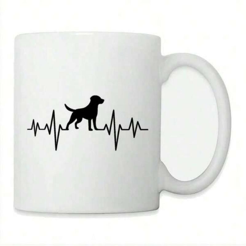 Tailorly White Ceramic 11 oz Mug - Minimalist Black Heartbeat Line With A Standing Labrador Retriever Silhouette Dog