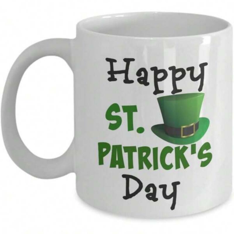 Tailorly White Ceramic 11 oz Mug - Happy St Patricks Day Classic Green Festive Style Featuring Black Belt And Golden Buckle Leprechaun Hat