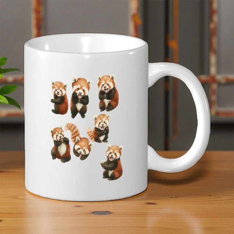 Tailorly White Ceramic 11 oz Mug - Multiple Adorable Red Panda Illustrations In Various Playful Poses Charming Red Panda