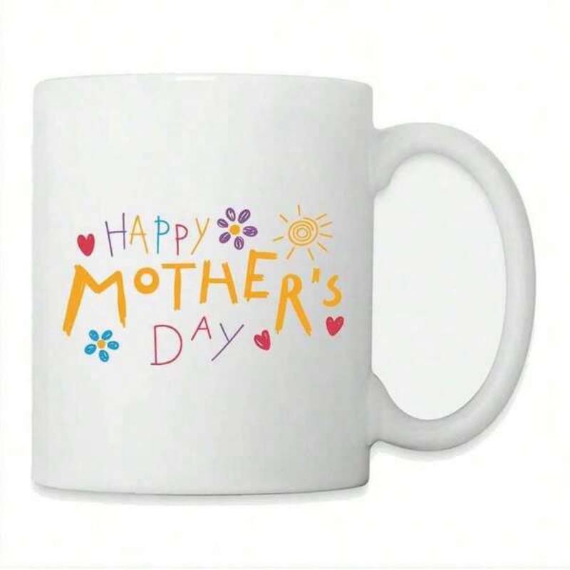 Tailorly White Ceramic 11 oz Mug - Happy Mother's Day Colorful Hand Drawn Flowers And Hearts Surrounding Warm Sunny Greetings Mug