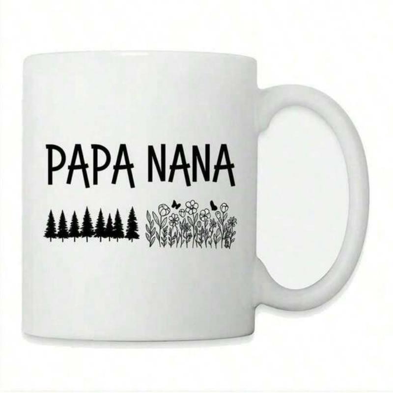 Tailorly White Ceramic 11 oz Mug - Papa Nana Simple Pine Trees And Wildflowers In A Meadow Landscape