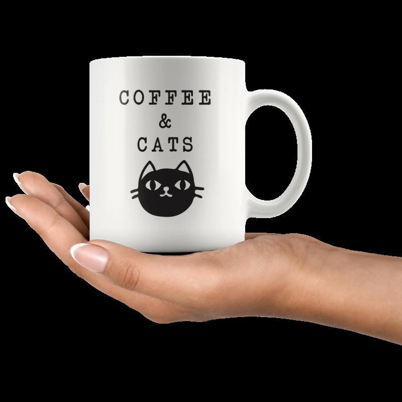 Tailorly White Ceramic 11 oz Mug - Coffee Cats Simple Stylized Black Feline Head With Symmetrical Whiskers And Ears Cat