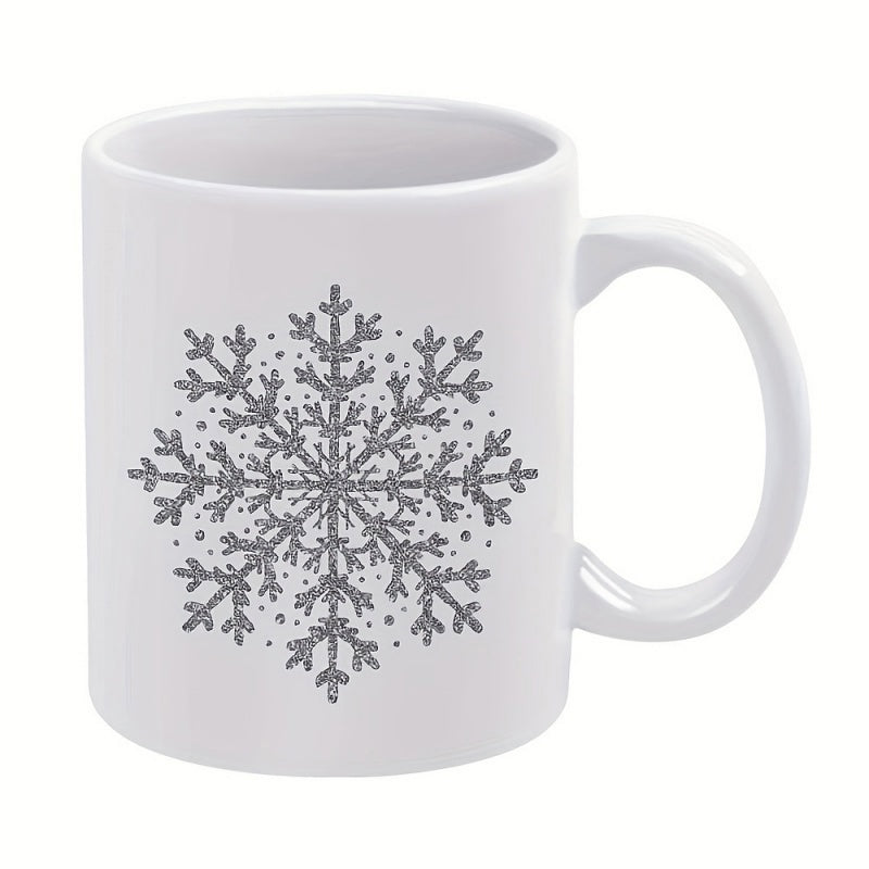 Tailorly White Ceramic 11 oz Mug - Detailed Symmetrical Winter Crystal Pattern Shining With Delicate Silver Gray Aesthetic Snowflake