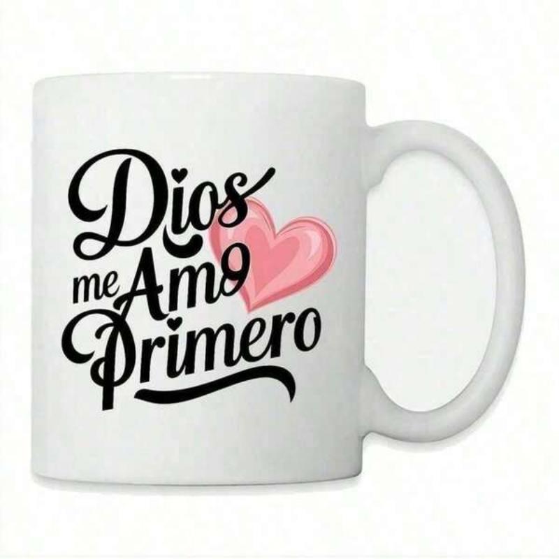 Tailorly White Ceramic 11 oz Mug - Soft Pink Shaded Heart Placed Behind Elegant Black Artistic Script Lettering Heart