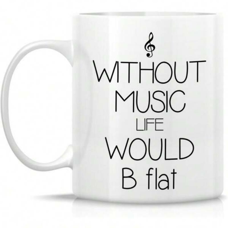 Tailorly White Ceramic 11 oz Mug - Without Music Life Would B Flat Minimalist Treble Clef Icon Printed On Smooth White Porcelain Ceramic Mug