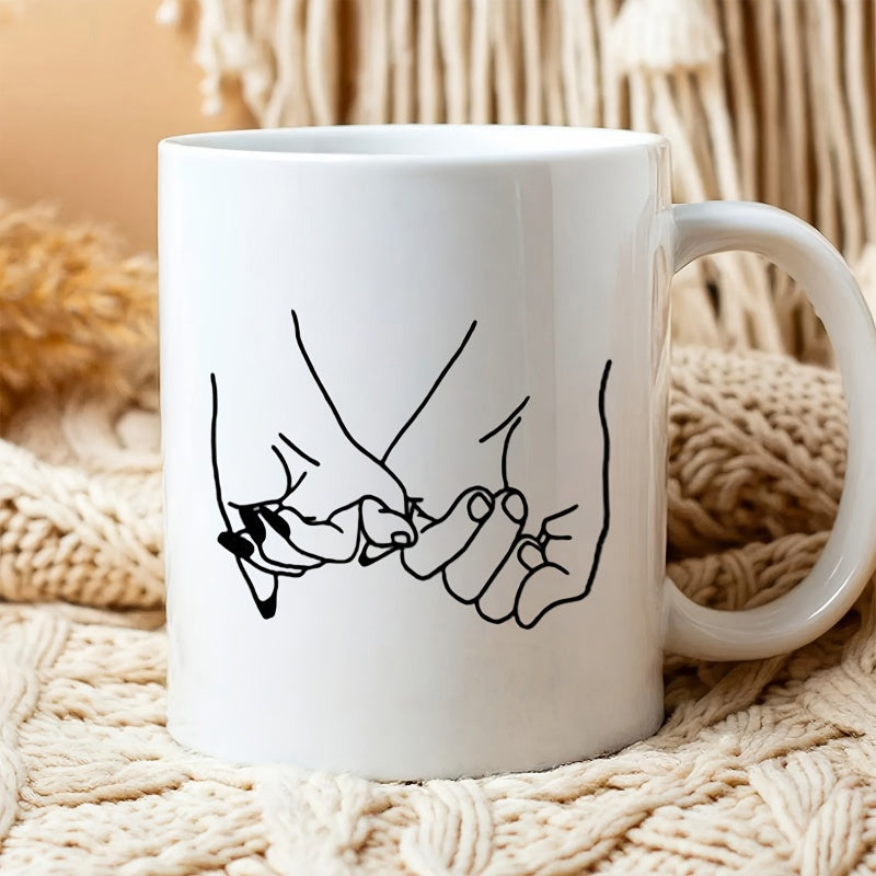 Tailorly White Ceramic 11 oz Mug - Minimalist Black Line Drawing Showing A Symbolic Pinky Promise Hand