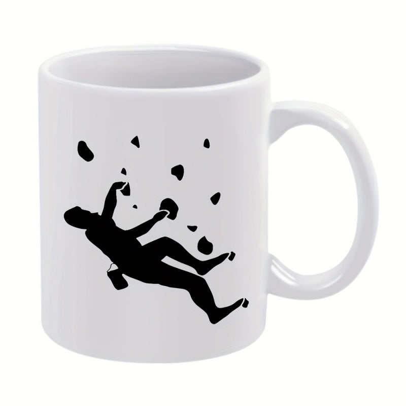 Tailorly White Ceramic 11 oz Mug - Minimalist Black Silhouette Of Active Person Bouldering On Indoor Wall Climber