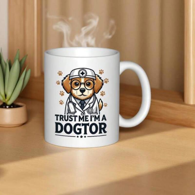 Tailorly White Ceramic 11 oz Mug - Trust Me Im A Dogtor Cute Cartoon Beagle Wearing Glasses And A Medical Coat Dog