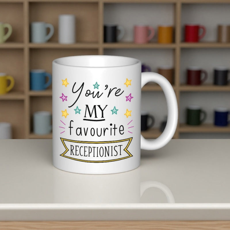 Tailorly White Ceramic 11 oz Mug - Youre My Favourite Receptionist Featuring Colorful Pastel Stars And Elegant Gold Banner Mug