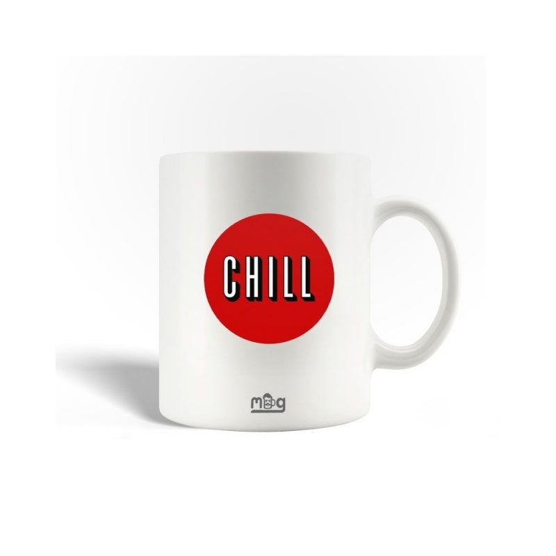 Tailorly White Ceramic 11 oz Mug - Chill Minimalist Red Circle With Bold Typography On