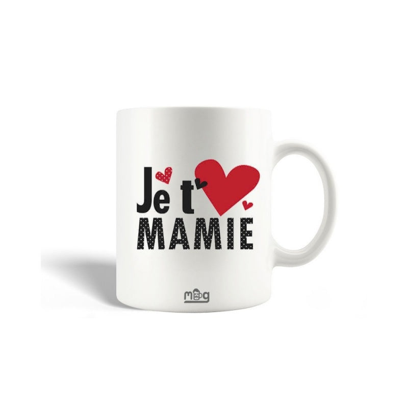Tailorly White Ceramic 11 oz Mug - Charming Small Red Hearts Surrounding Stylized Bold Patterned Dotted Text Heart