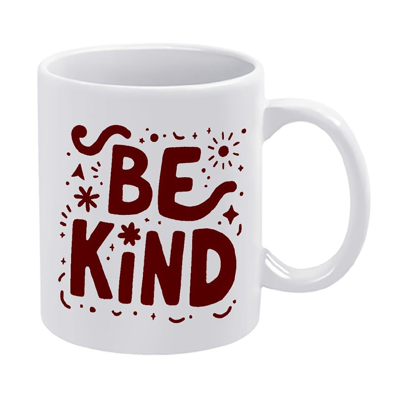Tailorly White Ceramic 11 oz Mug - Be Kind Artistic Dark Red Hand Drawn Letters Surrounded By Creative Dots And Sparkles Mug