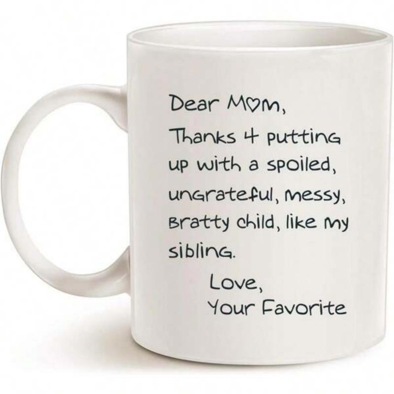 Tailorly White Ceramic 11 oz Mug - Dear Mom Love Your Favorite Simple With Elegant Black Script Minimalist Handwriting Style Mug