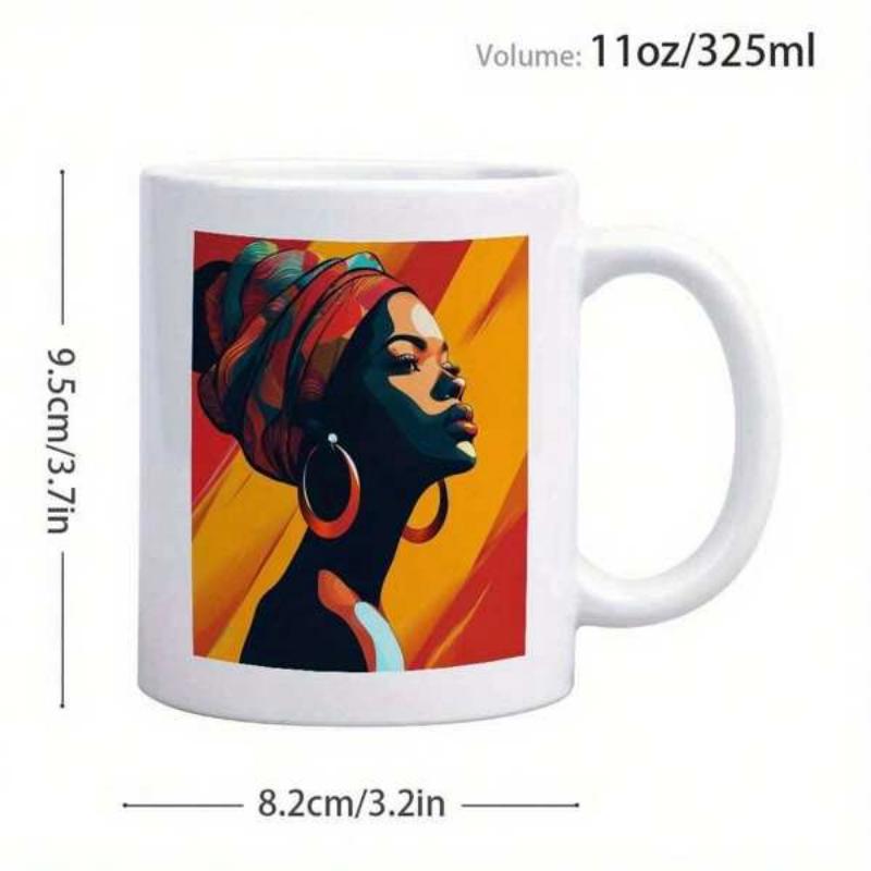 Tailorly White Ceramic 11 oz Mug - Vibrant Artistic Portrait With Colorful Turban And Elegant Hoop Earrings Woman