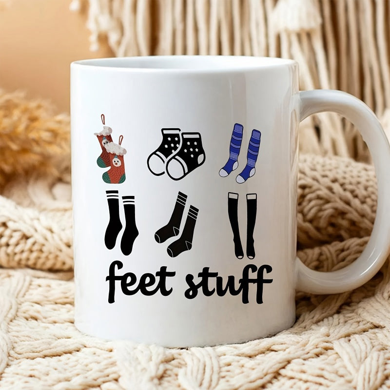 Tailorly White Ceramic 11 oz Mug - Feet Stuff Collection Of Assorted Colorful And Striped Footwear Patterned Socks
