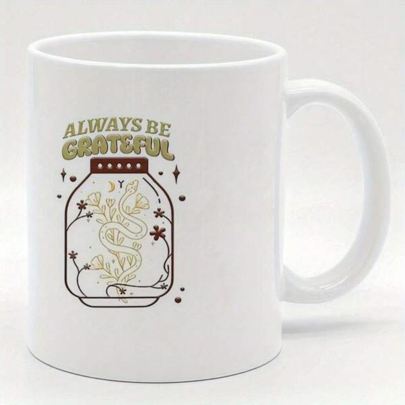 Tailorly White Ceramic 11 oz Mug - Always Be Grateful Vintage Mason Jar Featuring Growing Wildflowers And Delicate Twining Botanical Vines Jar