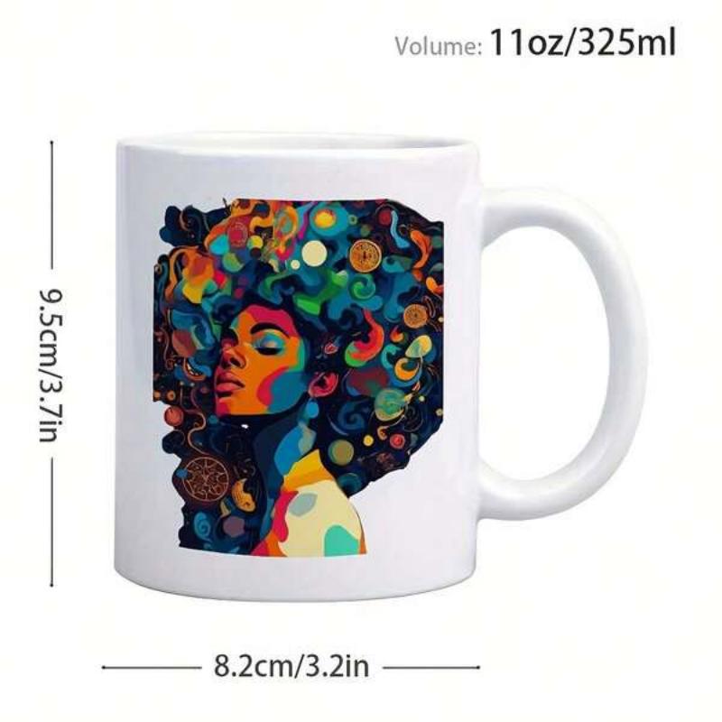 Tailorly White Ceramic 11 oz Mug - Vibrant Colorful Abstract Artistic Afro Style Portrait Silhouette Of An African Woman