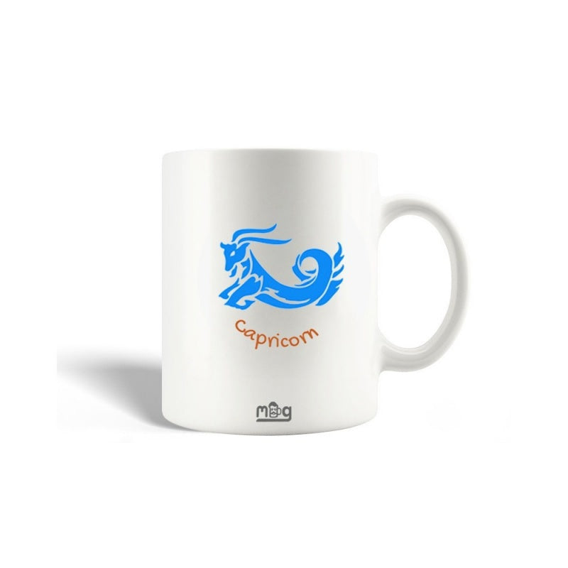 Tailorly White Ceramic 11 oz Mug - Capricorn Stylized Blue Sea Goat Featuring Elegant Horns And Curled Tail Capricorn