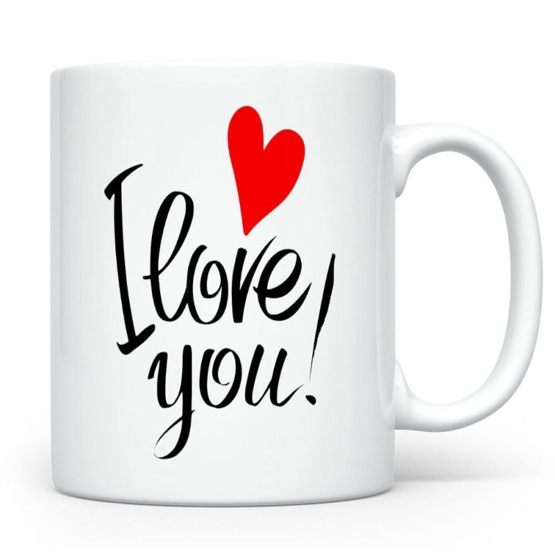 Tailorly White Ceramic 11 oz Mug - I Love You Artistic Handwritten Script Beneath A Vibrant Red Romantic Shaped Heart