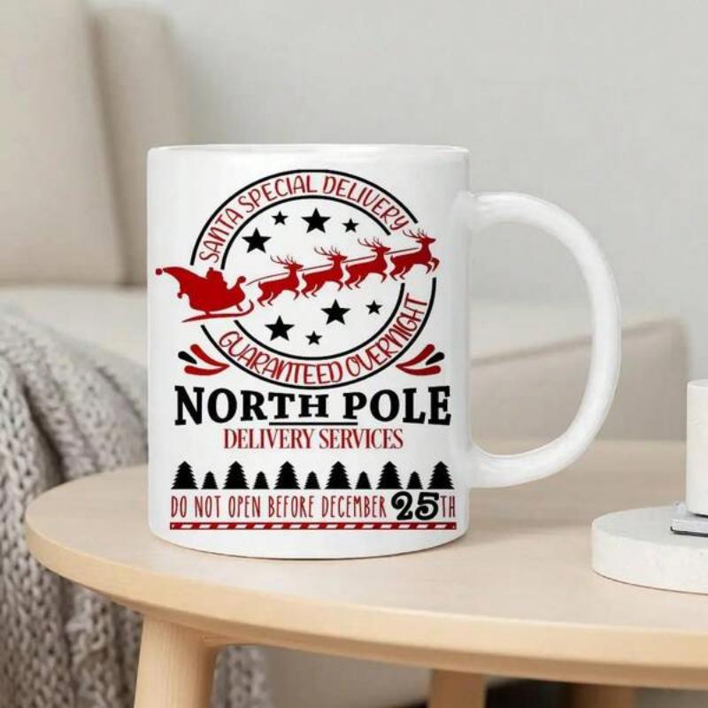 Tailorly White Ceramic 11 oz Mug - Santa Special Delivery North Pole Delivery Services Do Not Open Before December 25th Festive Christmas Spirit With Reindeer