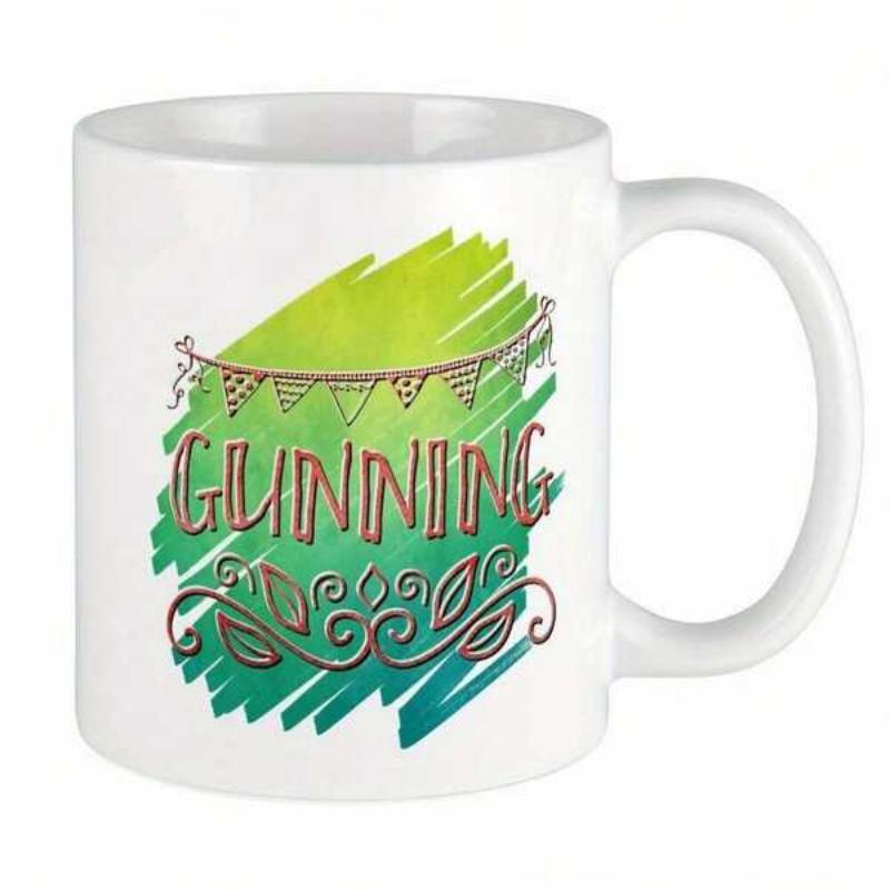 Tailorly White Ceramic 11 oz Mug - Gunning Vibrant Green Brushstroke With Festive Bunting And Decorative Artistic Mug
