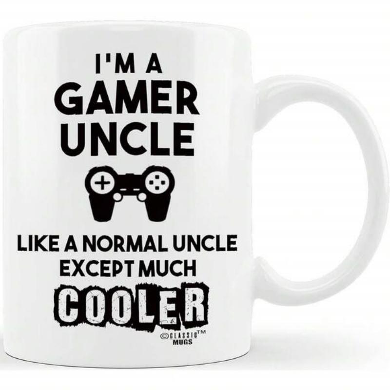 Tailorly White Ceramic 11 oz Mug - Im A Gamer Uncle Like A Normal Uncle Except Much Cooler Minimalist Gaming Controller Silhouette With Precise Buttons Over Solid