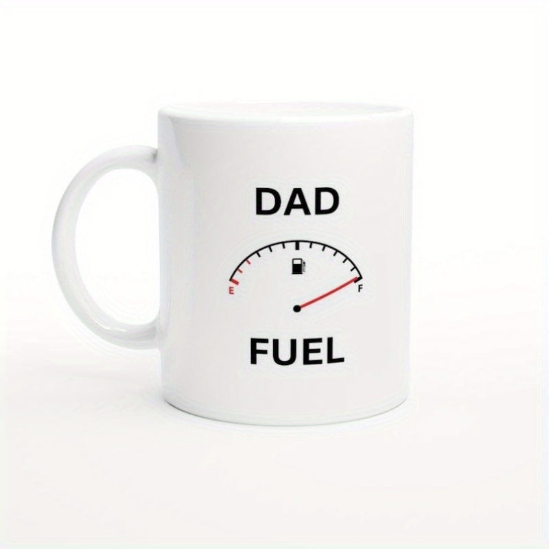 Tailorly White Ceramic 11 oz Mug - Dad Fuel Minimalist Automotive Fuel Gauge With Red Needle Pointing To Full Gauge