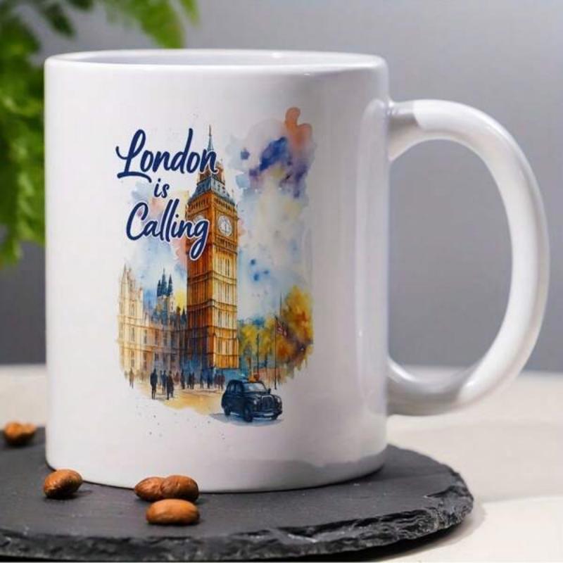 Tailorly White Ceramic 11 oz Mug - London Is Calling Vibrant Watercolor City Scene With Majestic Clock Tower Big Ben