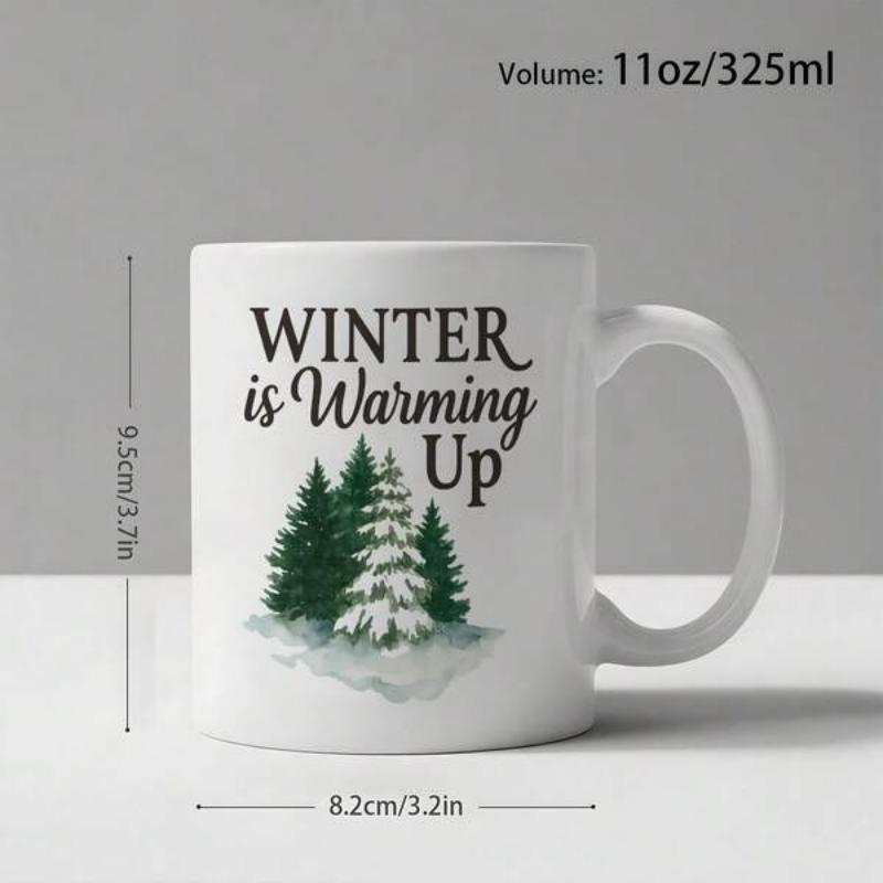 Tailorly White Ceramic 11 oz Mug - Winter Is Warming Up Snowy Pine Trees Standing Amidst Cold Winter Landscape Tree